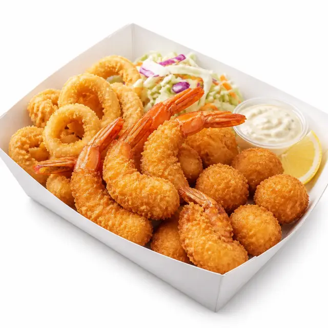 Breaded shrimp seafood meal